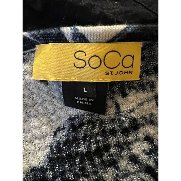 SoCa St. John Wool Blend 3/4 Sleeve V-Neck Beaded Floral Print Lightweight Sweat - Picture 8 of 11